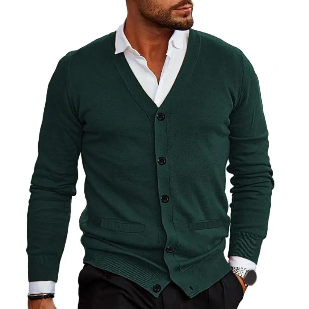 Autumn mens casual Vneck cardigan made of pure cotton with Hamon embroidery and long sleeved business shirt 240824