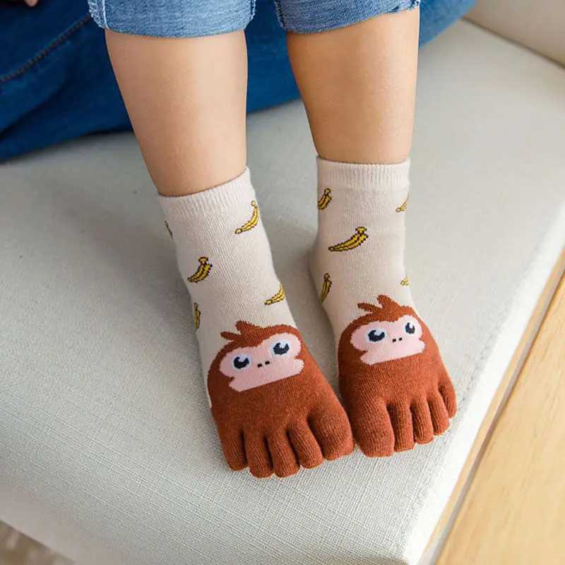 1pair Animal Cartoon Five Fingers Sock Hosiery Toe Socks Toddler Kids Baby Girls Boys Winter Cotton Socks Cute Socks CL240824