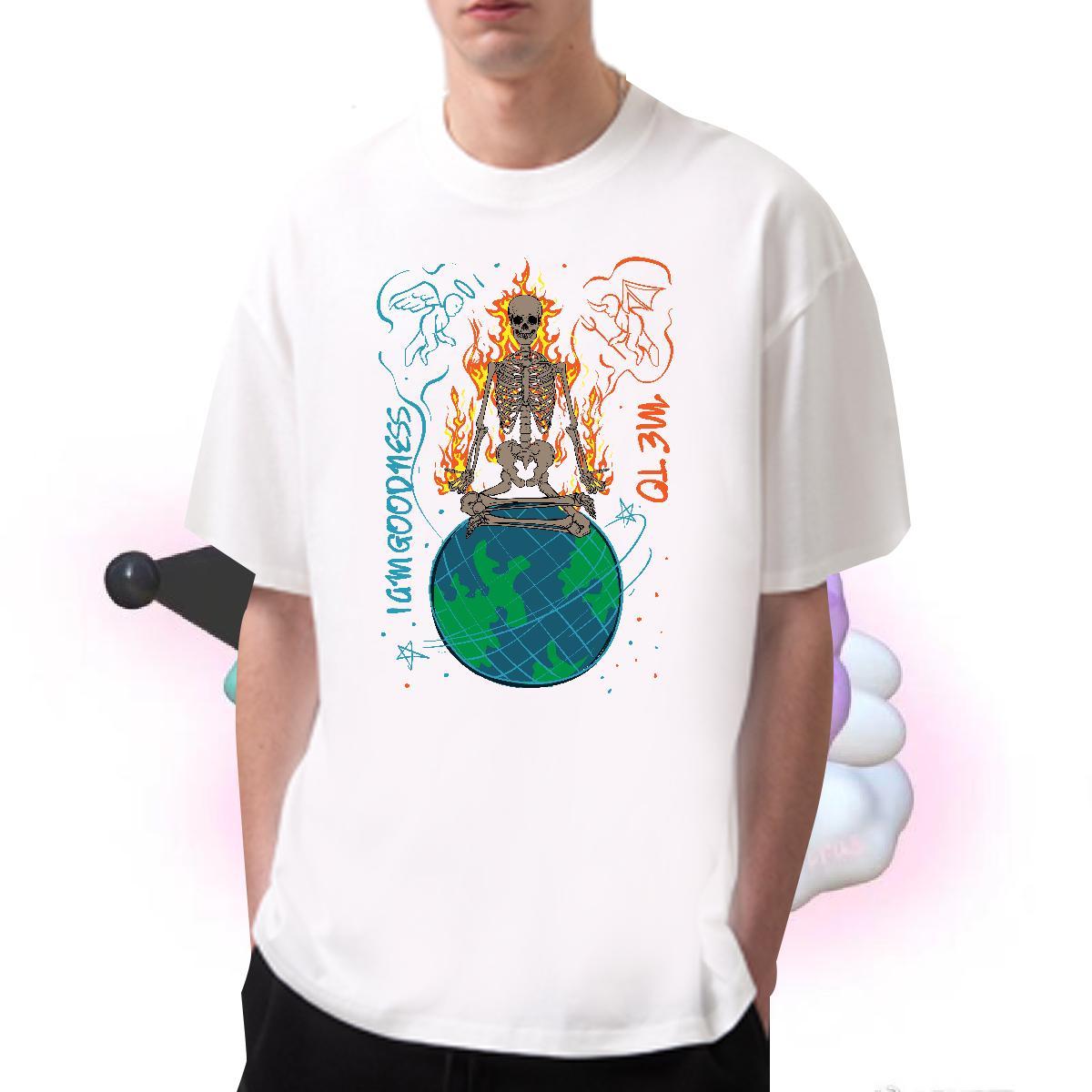 Designer T shirt 230g 100% Cotton skull Daily Outfit DIY Printed Crew Neck Men Clothes T-Shirt 2024 Top Tees