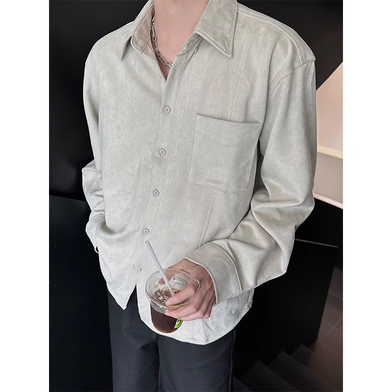 Suede Suede Long Sleeved Shirt for Men Korean Style Trendy and Cool Outfit Spring and Autumn New Loose Jacket Top
