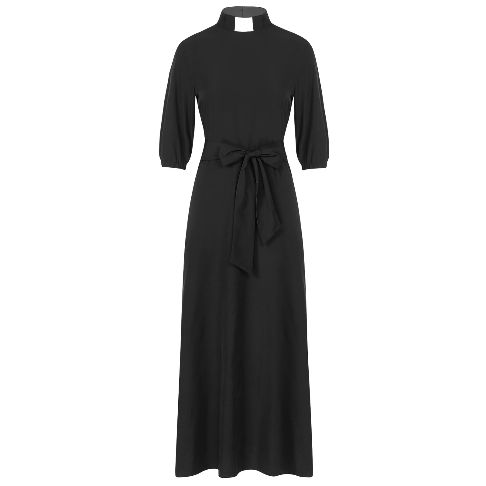 Womens Church Clergy Dress Minister Role Playing Theme Party Service Robe 34 Sleeves Swinging Long with Belt 240823