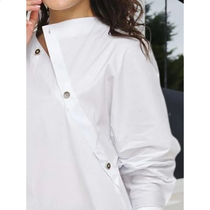 Tinna Womens Stylish Spring Autumn Asymmetric Buttoned Split-front Long Sleeves Blouses shirts Tops for Casual Simple Occasion 240823