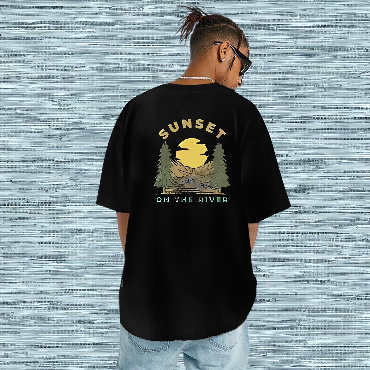 Loose T-Shirts 100% Cotton 230g mountains Hip Hop Street Customized O-Neck Short Sleeve Men Clothes T-Shirt Wholesale Tops Tees