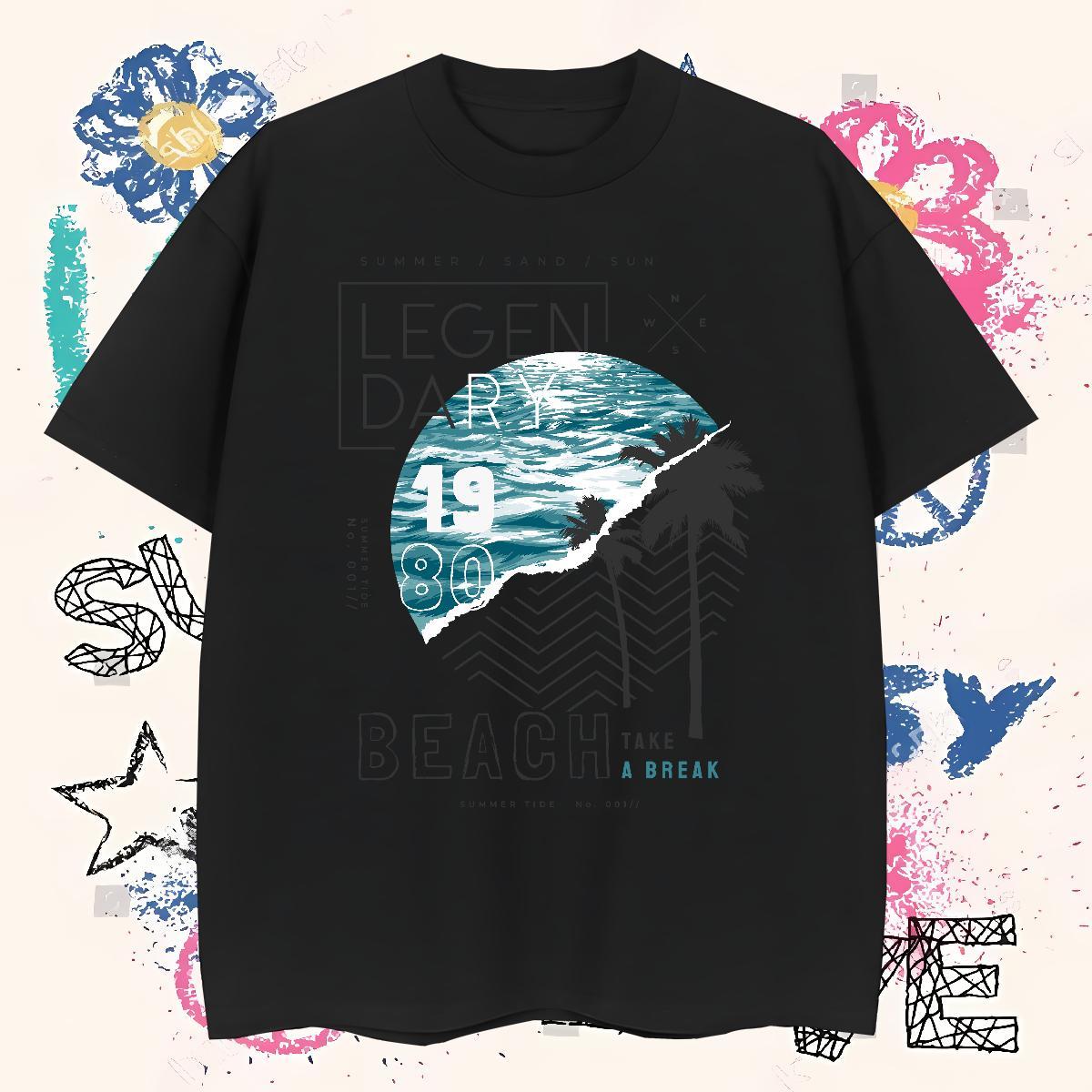 Free Shipping Men Clothes T-Shirt sea Hip Hop Street 100% Cotton 230g Tops Tees Breathable Short Sleeve Classic T-Shirts for Men Custom Anime
