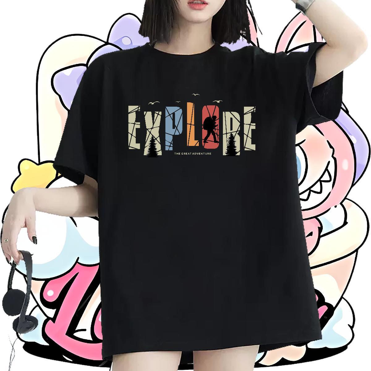 Wholesale Unisex Tshirts 230g Cotton tree Sports Street Wear T Shirt For Woman Breathable Short Sleeve Cartoon Print Tee Shirt
