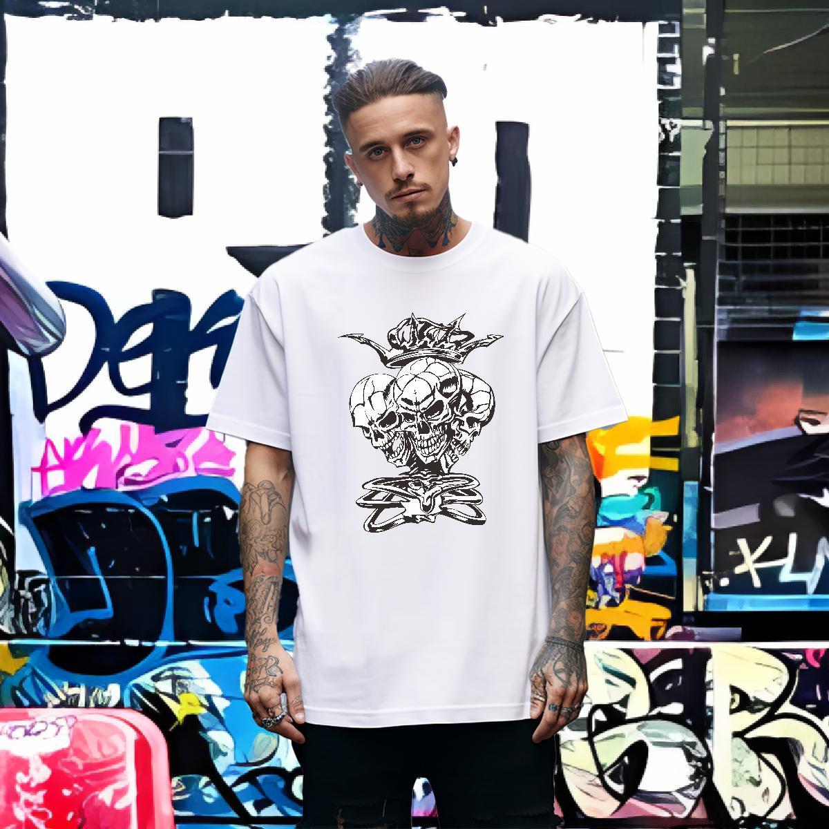 Soft T-Shirts 230g Cotton skull Casual Beach Oversized Breathable Crew Neck Tshirts Fashion Casual Tops Tees