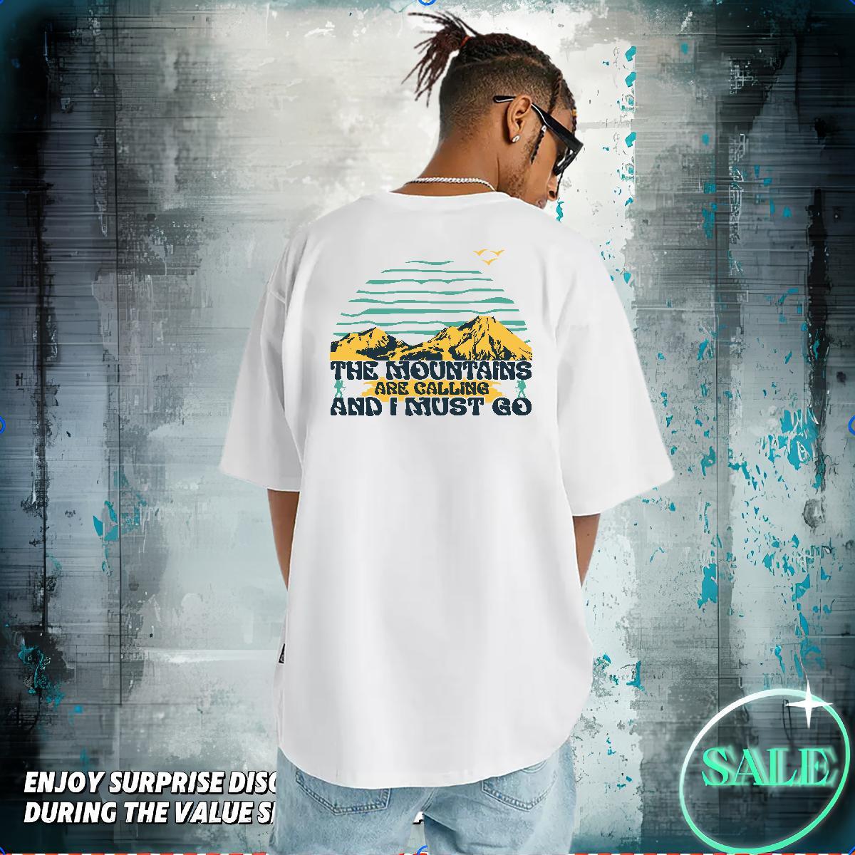 Cool Design Mens T Shirts 230g Pure Cotton mountains Sports Casual Anime Print Breathable Short Sleeve Men Clothes T-Shirt Wholesale Tees