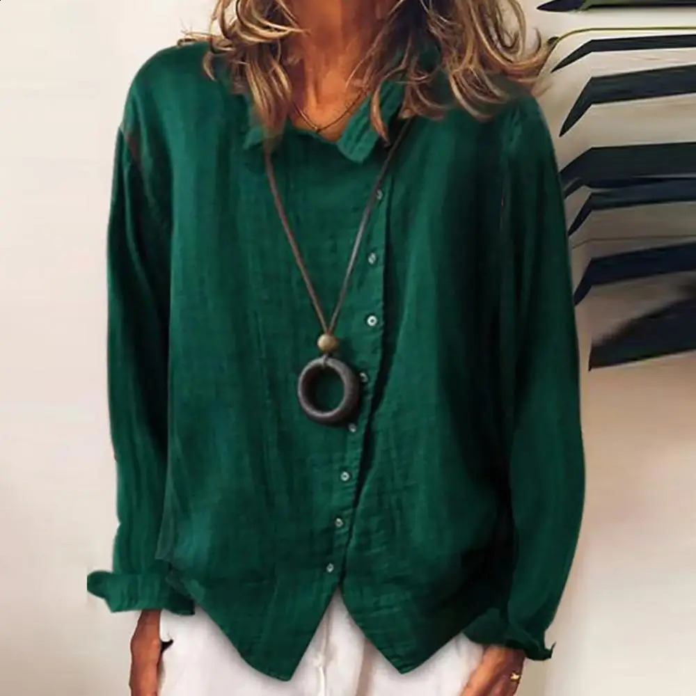 Women Harajuku Shirt Solid Color Long Sleeve Irregular Single-breasted Cotton Linen Shirt Blouse Blusas Mujer 240823
