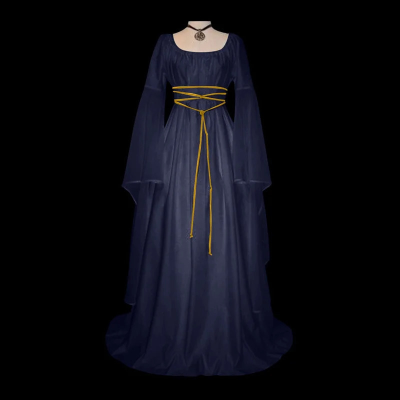 Medieval Retro Gothic Womens Long Dress Black Halloween Carnival Role Playing Costume w240824