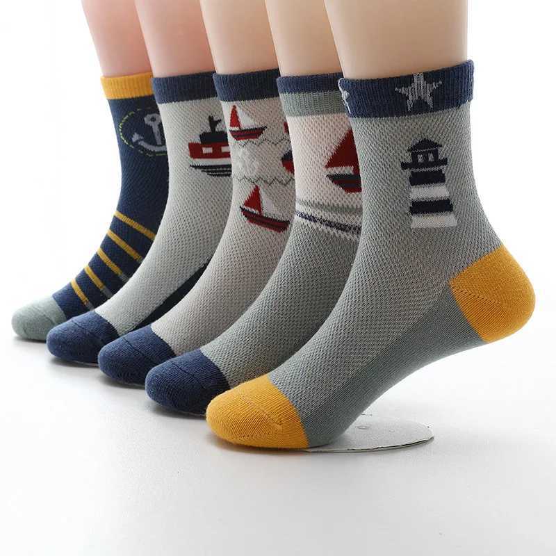 Kids Socks 2023 New Spring Summer Cotton Breathable Mesh Boys Girls Socks 3- 15 Year Children Socks 5 Pairs / Lot CL240824