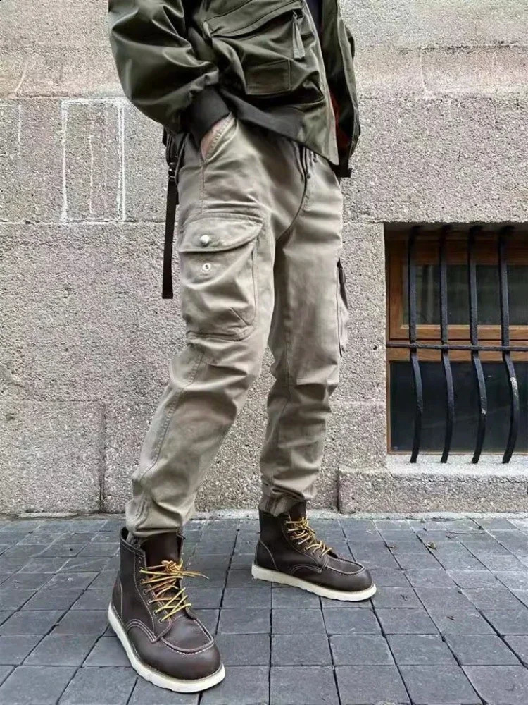 Mens Trouser Elastic Bicycle Autumn Outdoor Cargo Pants Hiking Motorcycle Long Horn Plus Fashion est Retro Harajuku 240823