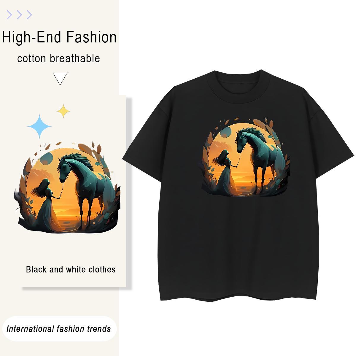 Fashion New Men Tees horse Casual 100% Cotton 230g Tshirts O-Neck Short Sleeve Unisex T-Shirts for Men Plus Size Custom