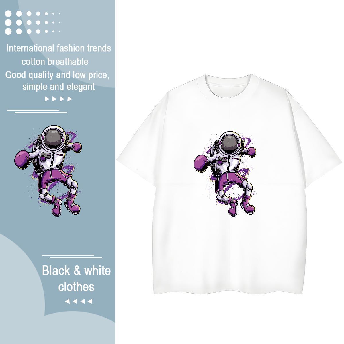 Female Women Tshirts 100% Cotton 230g cosmonaut Sport T-Shirts Breathable Crew Neck DIY Printed Top Tees