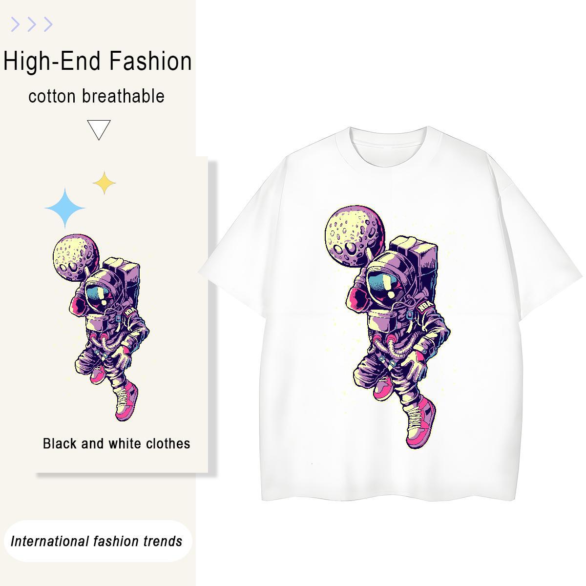 Lady Couples T Shirts 100% Cotton 230g cosmonaut Daily Wear Women T Shirts O-Neck Short Sleeve Plus Size Cartoon Clothings