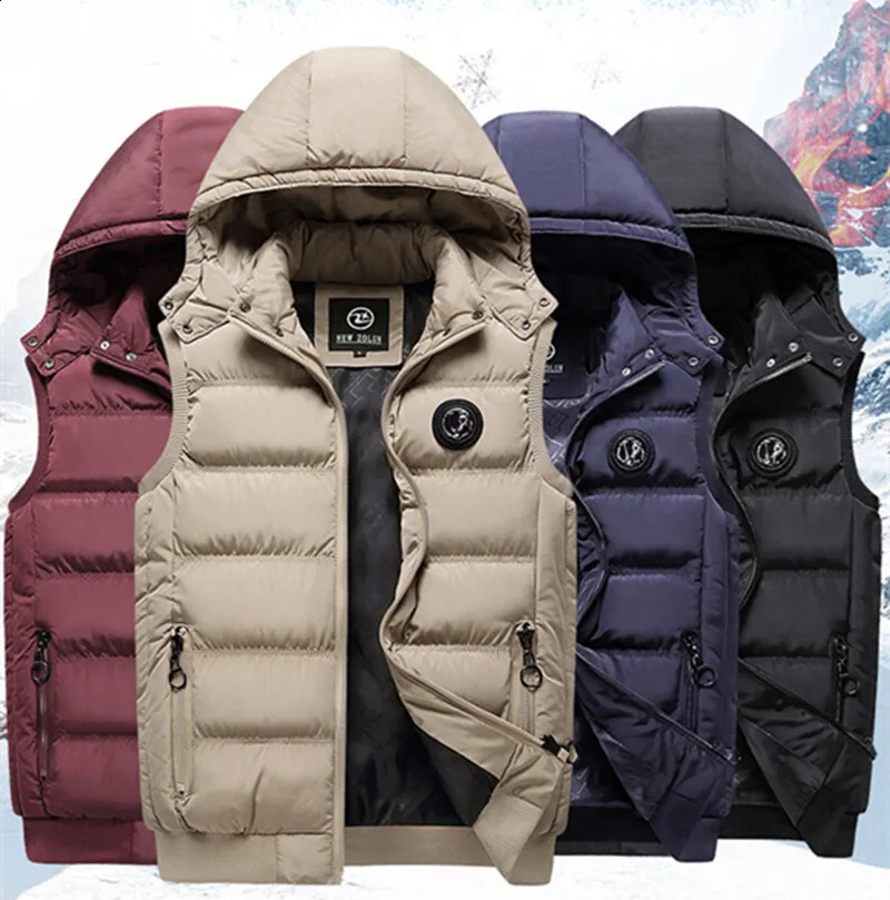 5XL Mens Vest Jacket Winter Waterproof Warm Sleeveless Men Jacket Fashion Hooded Casual Vest Men Autumn Thicken Waistcoat 240824