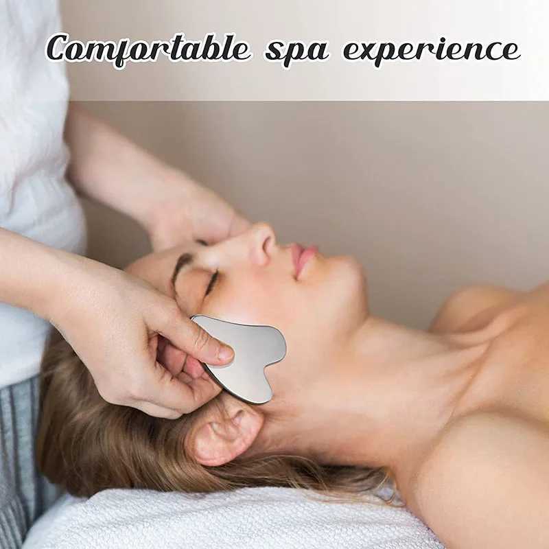 Facial Stainless Steel Scraper Massage Gua Sha Tool Face Lift Anti-Aging Skin Tightening Cooling Metal Contour Reduce Puffiness CL240824