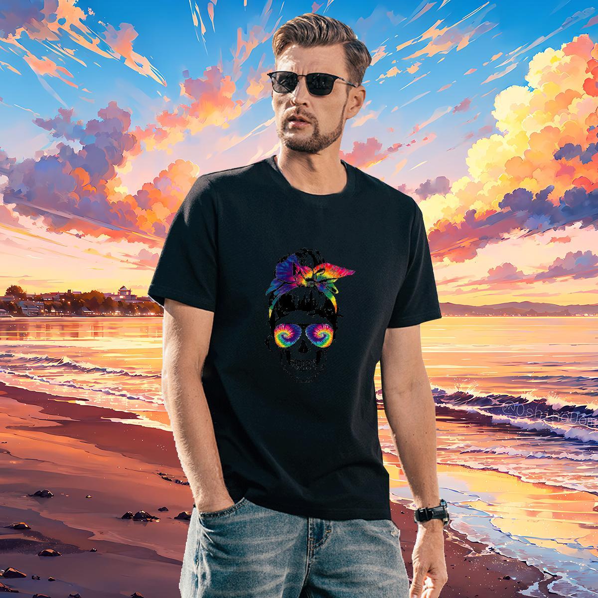 Wholesale Man T Shirts 230g Pure Cotton skull Summer Casual Skull Crew Neck Breathable Tshirts 2024 New Wear