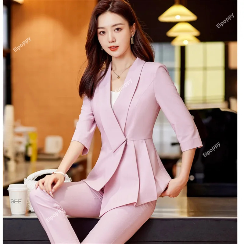 Elegant womens formal business mens suit long sleeved jacket pants twopiece office set 240823