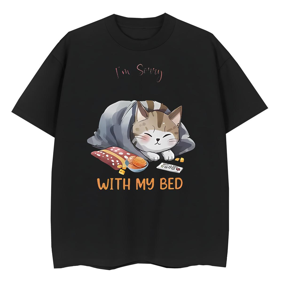 DIY Men Tees cat Casual 230g 100% Cotton Top Tees Breathable Crew Neck Classic Man T Shirts Customized
