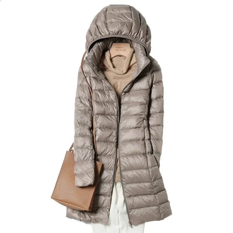 White down jacket for women mid length winter item detachable hooded sweatshirt ultrathin plus size white duck 240823