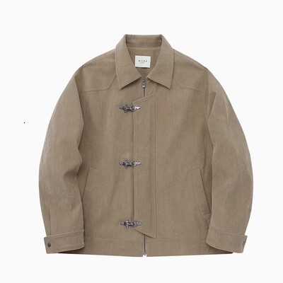 American Style Design with Double Layered Placket and Shoulder Design Segmented Airplane Buckle Opening and Closing Square Collar Loose and Versatile 