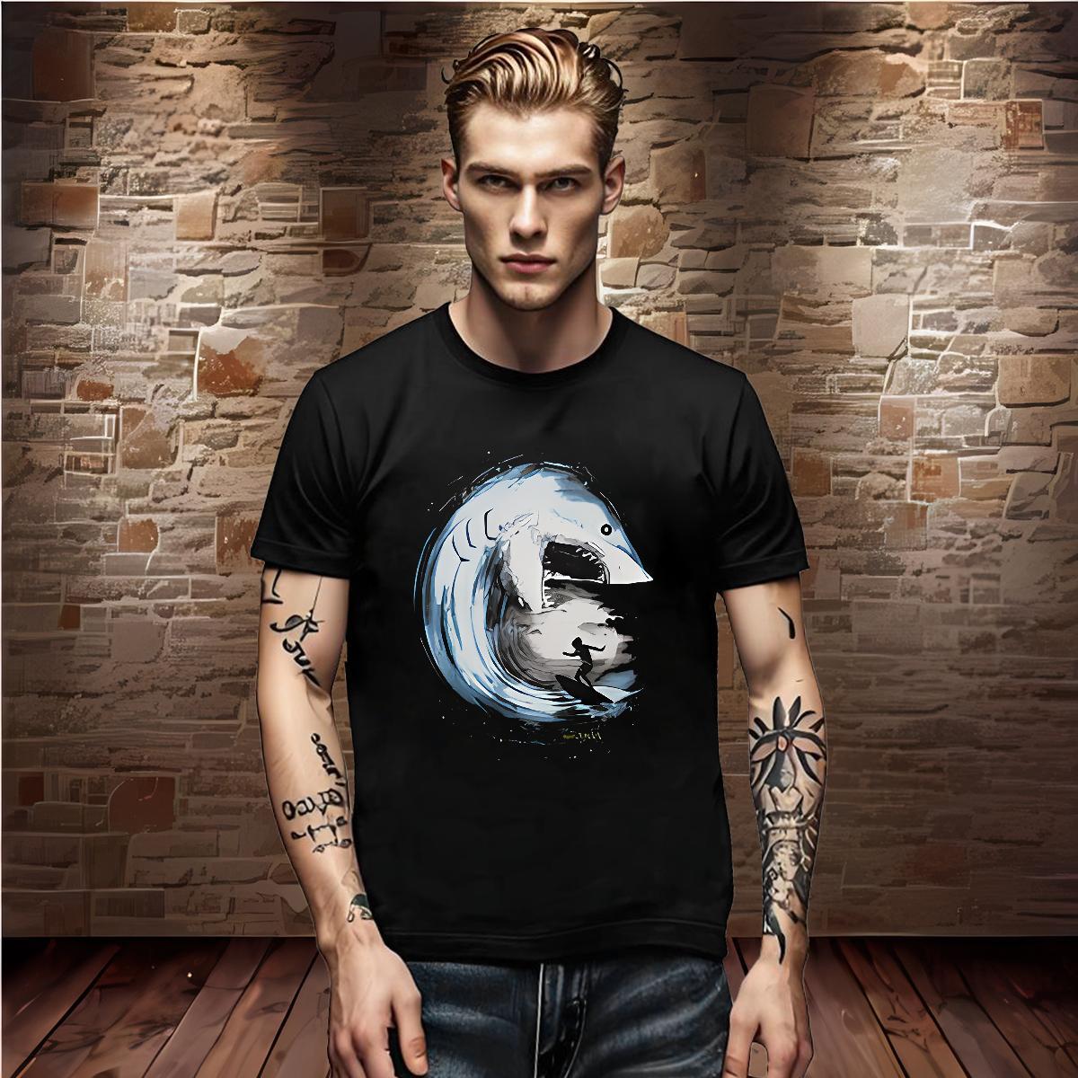 2024 Tshirts shark Daily Outfit 230g Cotton Clothes O-Neck Short Sleeve Loose Fit T-Shirts for Men Customized