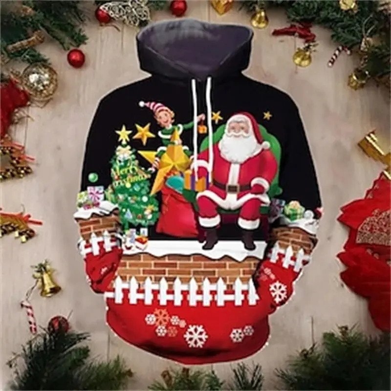 3D Santa Claus Xmas Printing Hoodies s Merry Christmas Fashion Hooded Sweatshirts Women Funny Hoodie Pullovers Tracksuits 240823