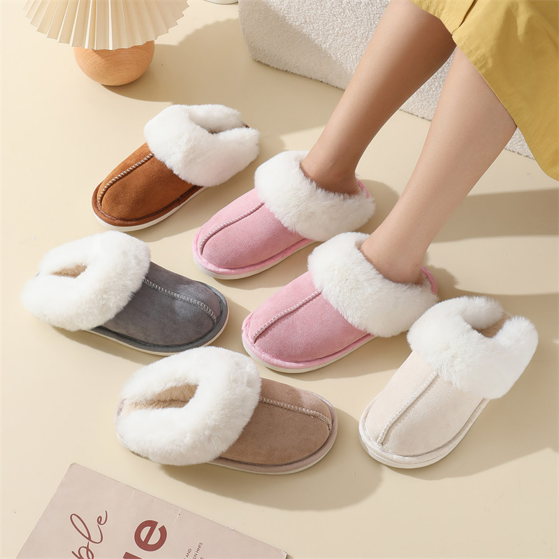 Fashion Popular slippers women suede fur cotton slides half-slip men indoor thick-soled non-slip warm sandals winter outdoor Comfort shoes