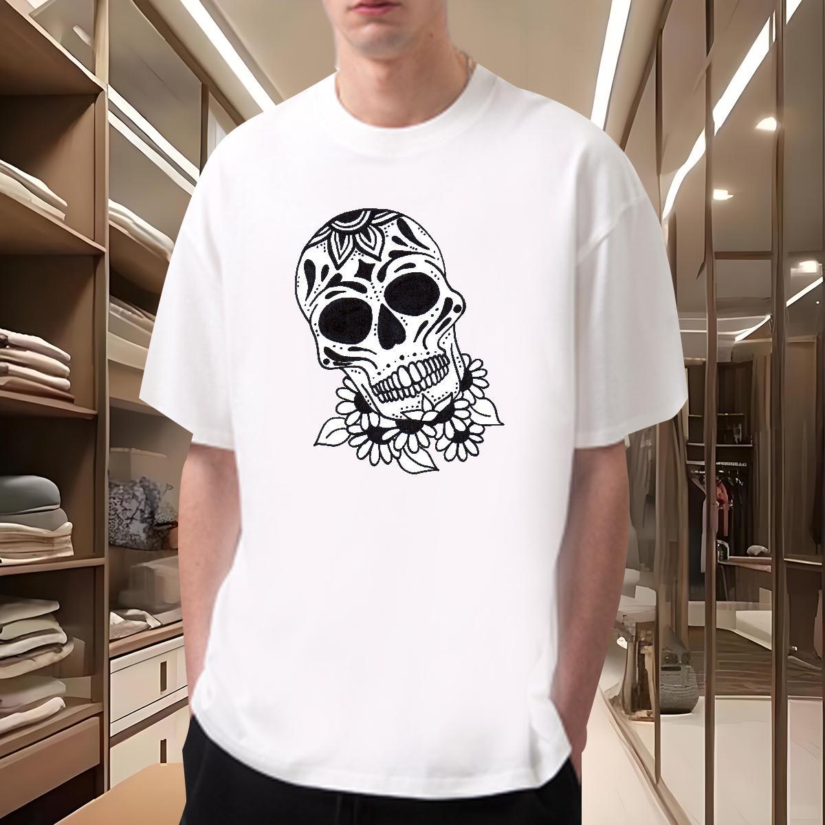 Comfortable T Shirts Men 230g 100% Cotton skull High Street Hip Hop Oversized 4XL Crew Neck Breathable Couples T Shirts Classic Casual Tshirts