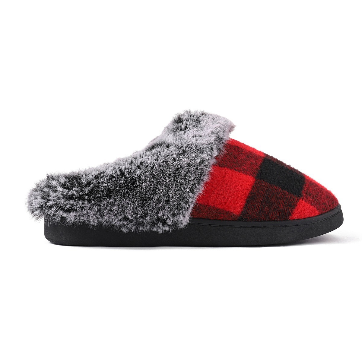 Designer new plaid fur slippers women fashion trend winter home comfortable warm non-slip cotton slipper high quality Winter Shoes large size 36-45