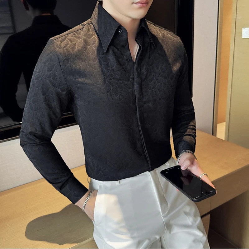 Clothing Mens High Quality Business Shirts Male Slim Fit Lapel Printing Dress Shirt Long Sleeve 4XLM 240824