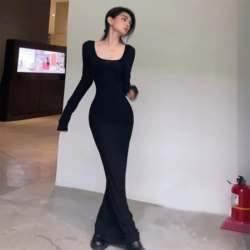 Pure Desire Aesthetic Womens Tight Long Sleeve Fish Tail Dress Slimming Effective Spring Autumn Arrival Base Long Skirt 240823