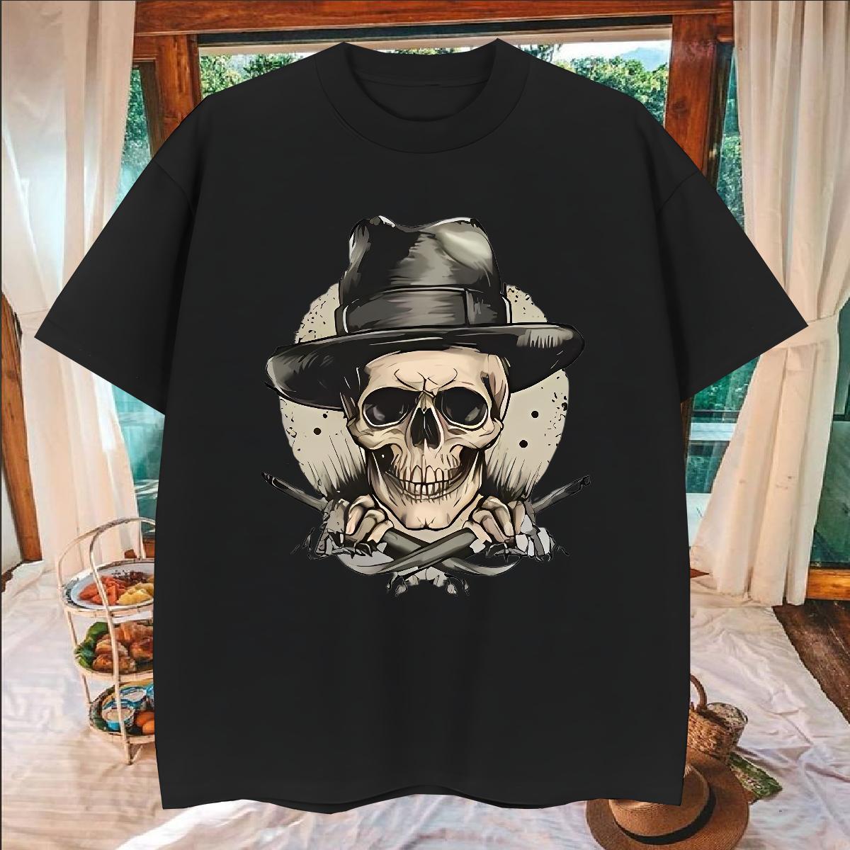 Popular T Shirt For Man 100% Cotton 230g skull Daily Outfit Oversized O Neck Short Sleeves Tshirts 2024 Designer Tops