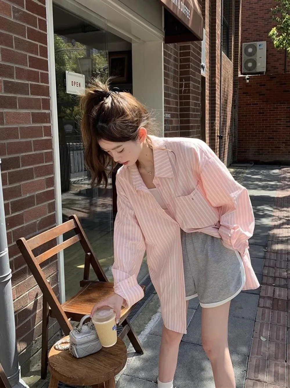 Sweet Pink Stripe Mid-Length Shirts Women Spring/Summer Korean Series Chic Loose Long sleeve Sun Protection Top 240823