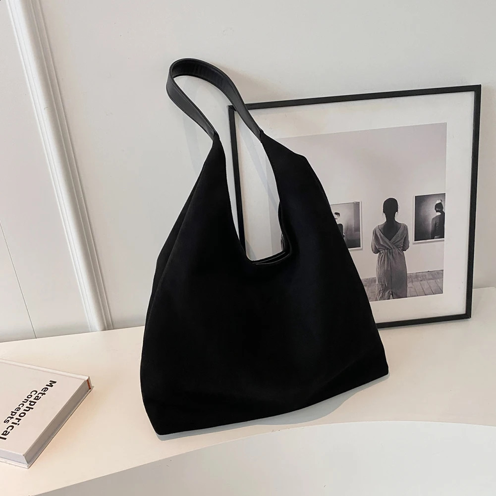 Women Suede Shoulder Bag Retro Single Large Capacity Trendy Work Hobo Solid Color Hasp Clre Outdoor Travel y240826