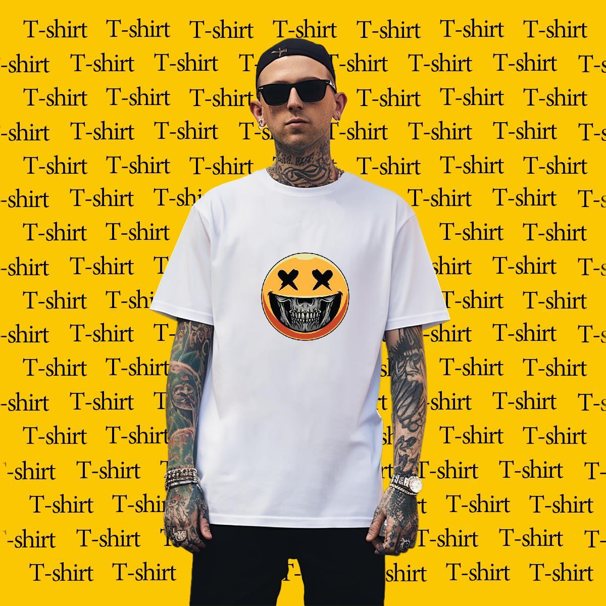 Free Shipping T Shirts Men 230g Cotton skull Daily Wear Customized Print Short Sleeve O-Neck Men Tees 2024 DIY Tee Shirt