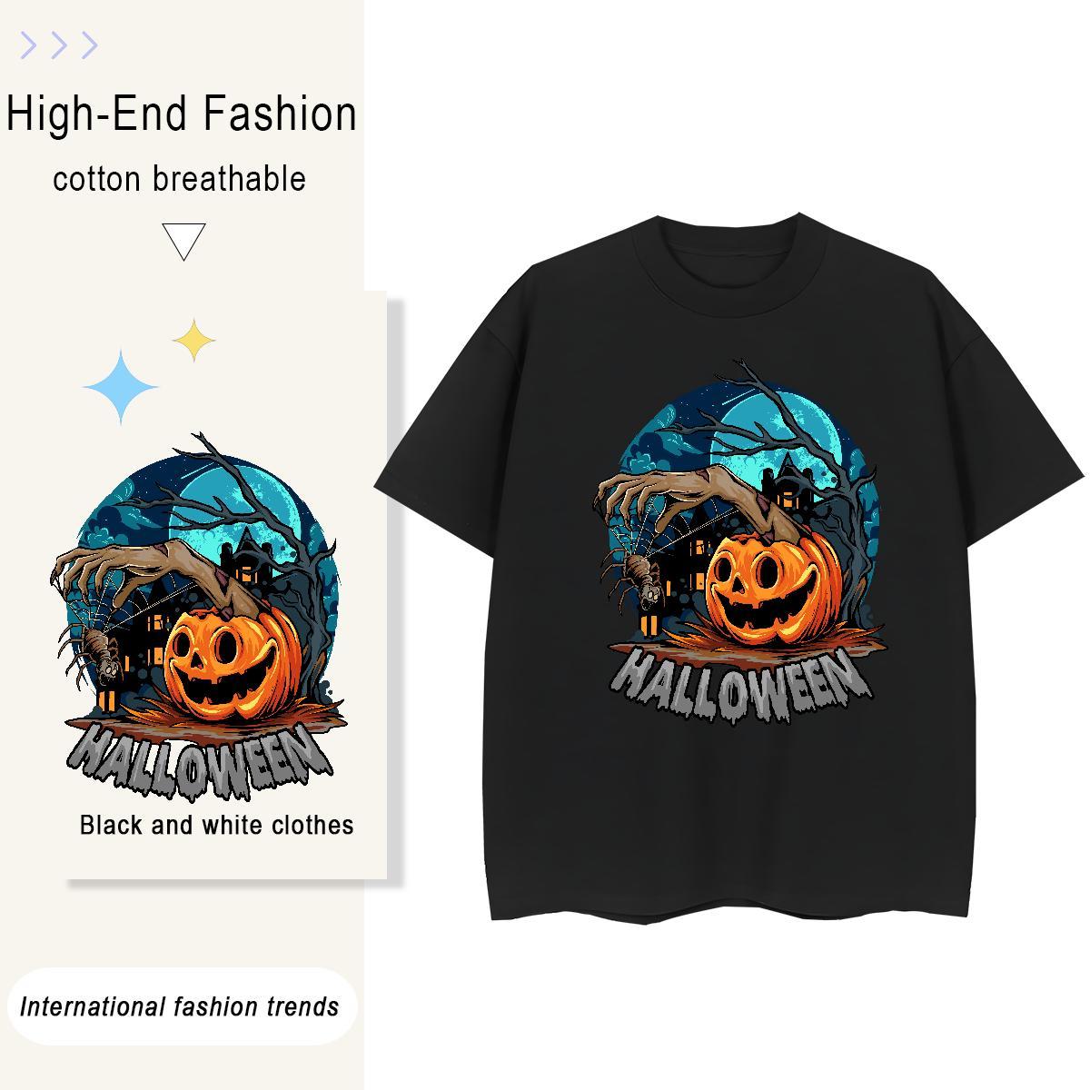 2024 Summer Men Clothes T-Shirt Halloween Beach 230g 100% Cotton Tees Shirts Breathable Short Sleeve Cool Design Mens T Shirts Plus Size Custom