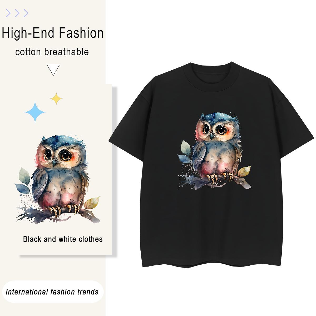 Fashion Casual Men Tshirts Owl Casual Beach 230g 100% Cotton Tee Shirt Breathable Crew Neck Brand Men T Shirts Oversized 4XL