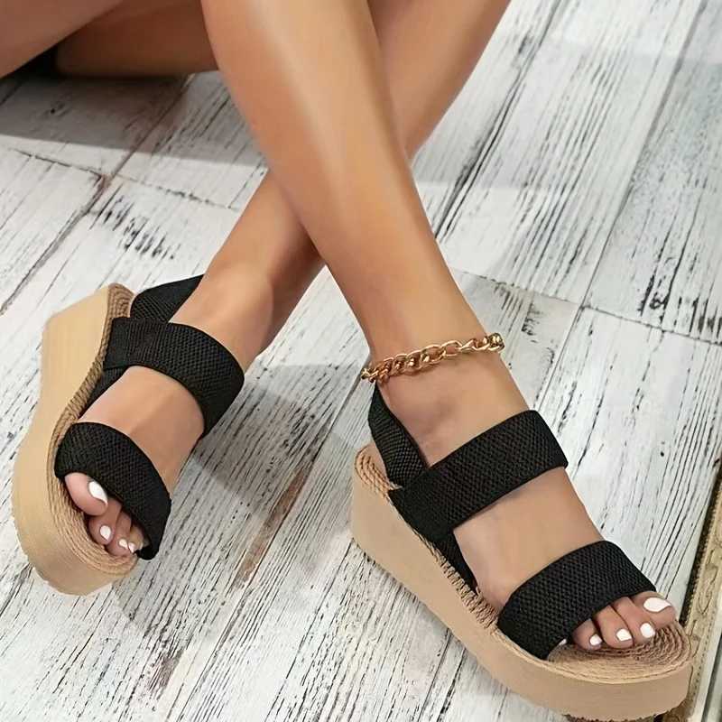 New Arrival 1 pair of womens minimalist wedge sandals with open platform and thick sole casual sandals with ankle straps and suspenders solid colored 