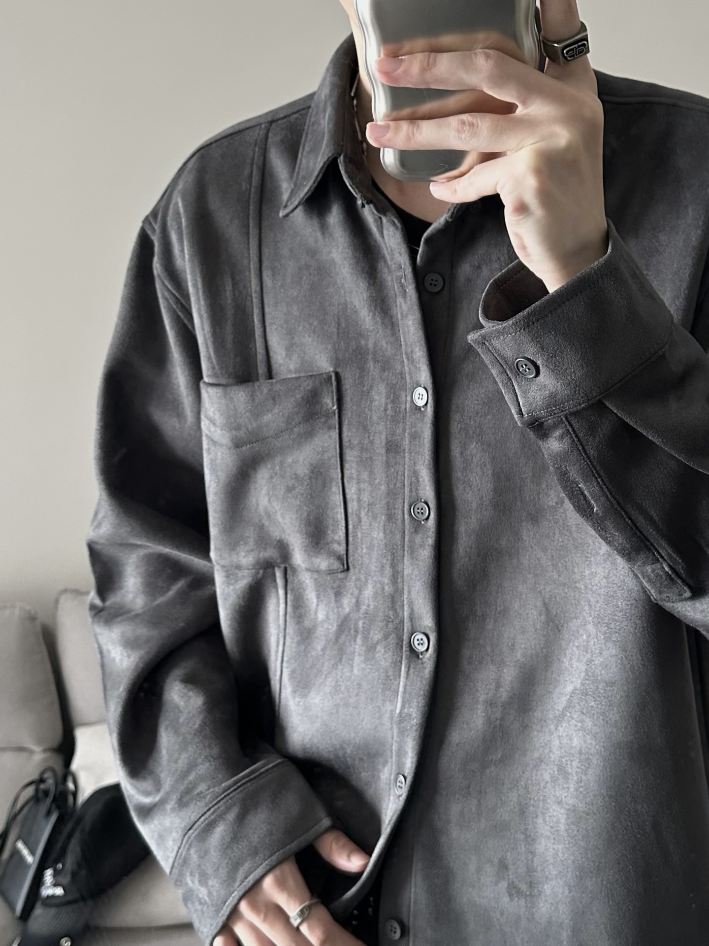 Suede Suede Long Sleeved Shirt for Men Korean Style Trendy and Cool Outfit Spring and Autumn New Loose Jacket Top