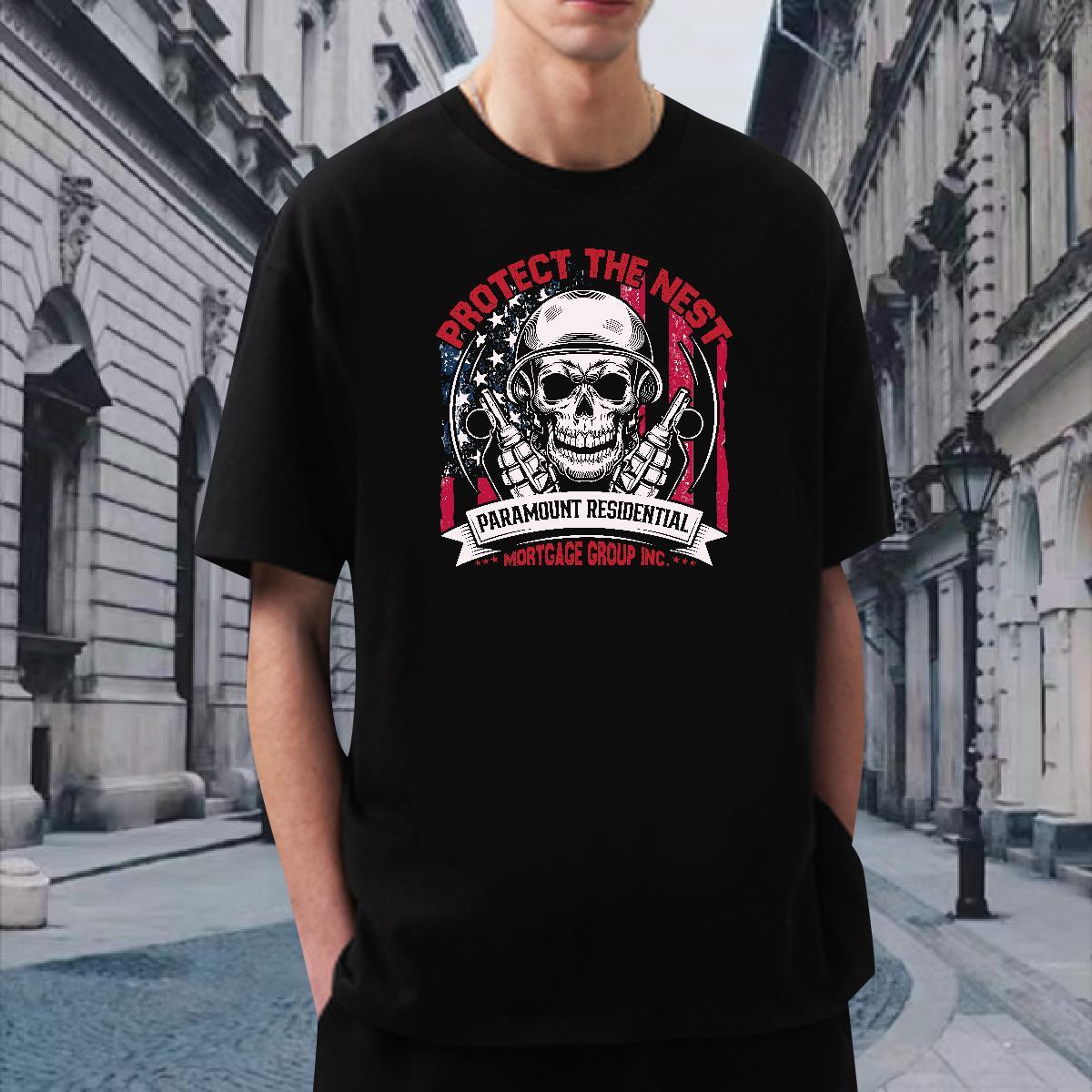TOP Quality Man T Shirts 100% Cotton 230g skull Summer Casual Cartoon Print Breathable Tshirts DIY Tops Shirt