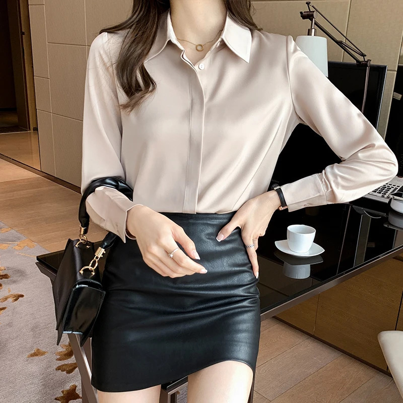 Spring and Summer Womens Long Sleeve Professional Solid Chiffon Shirt Women Tops Blouse Women Camisas De Mujer C348 240823