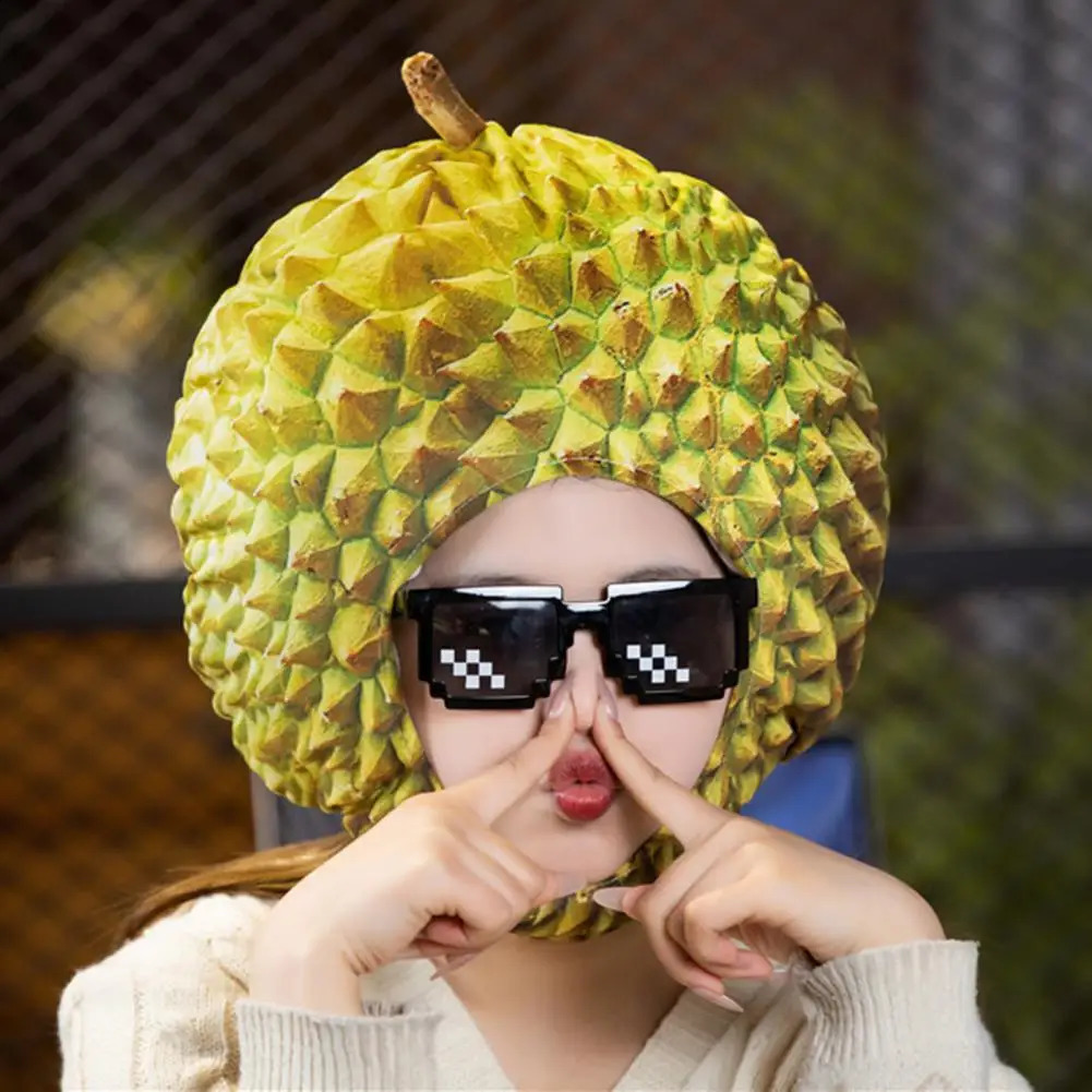 Cartoon Plush Durian Hat Fruit Headgear Simulation Durian Hat Cute Funny Decorative Selfie Cosplay Party Hats Performance Props 240823