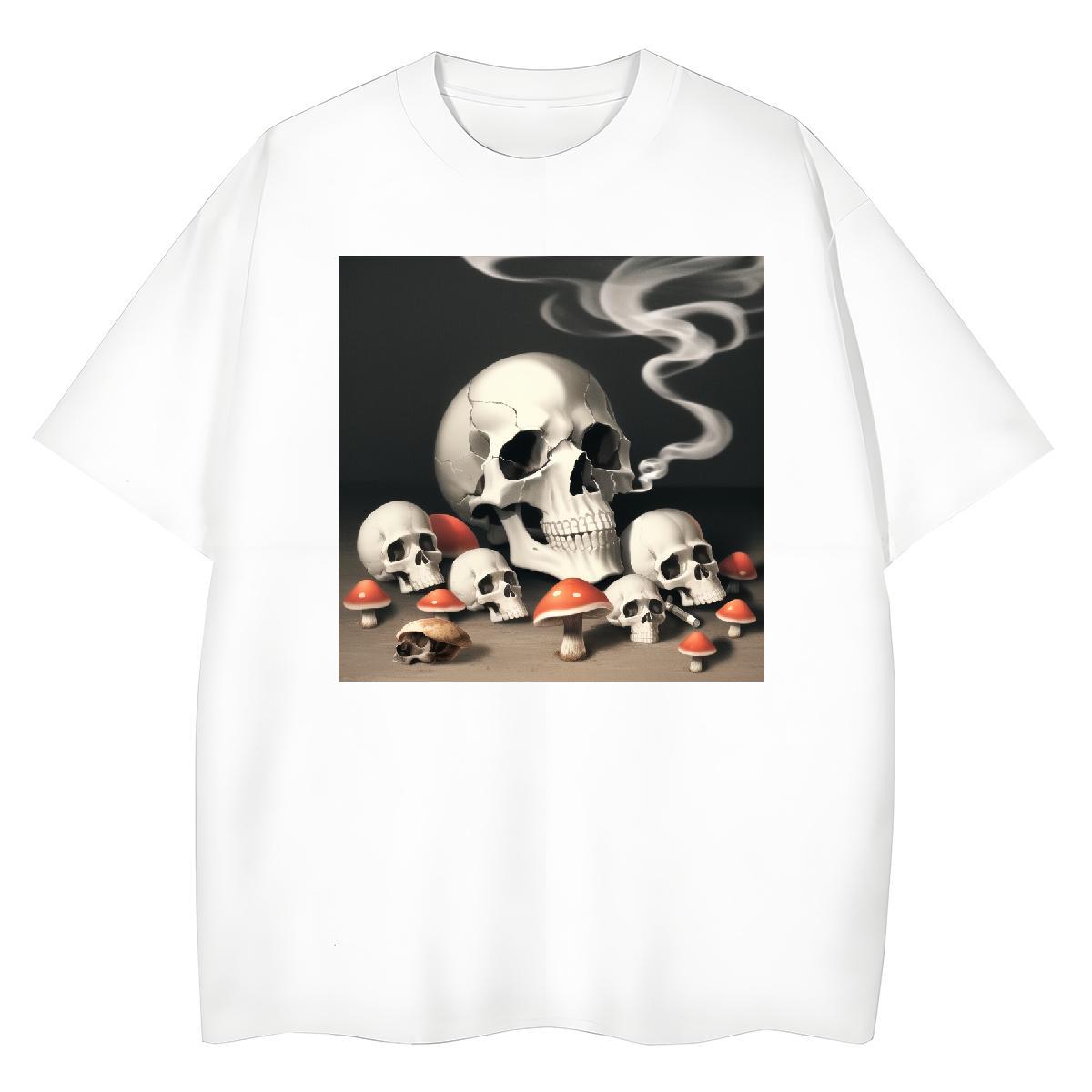 Unisex T-Shirts 100% Cotton 230g skull High Street Hip Hop Floral Print Crew Neck Breathable Men Tshirts 2024 Tops