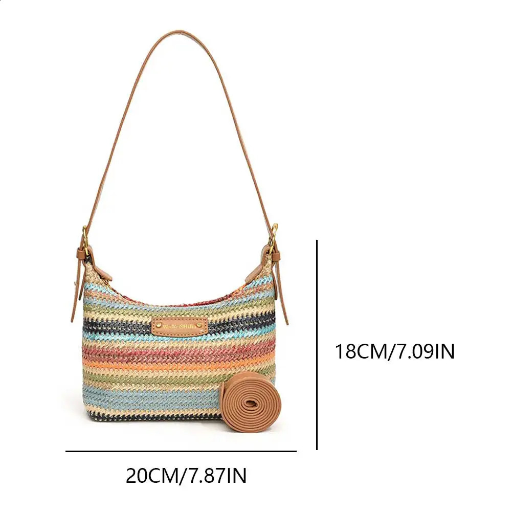 Fashion Straw Shoulder Bags Women Woven Top Handle Underarm Hobo Bag Crossbody Bag Summer Beach Travel Handbag Purse for Women 240823