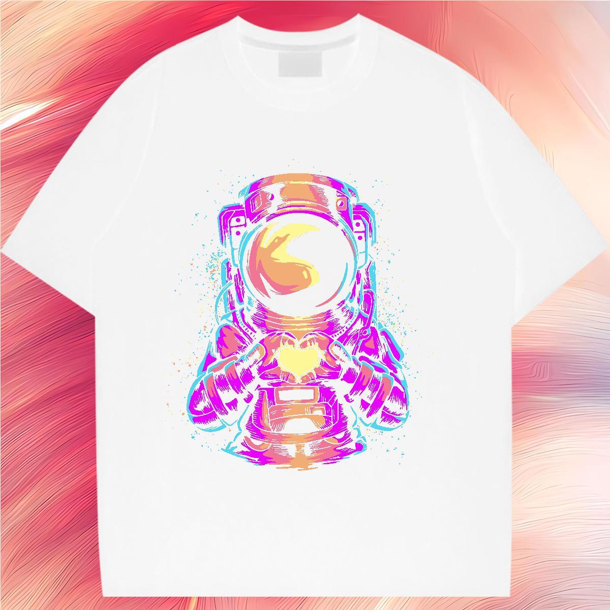 Loose Women Tees 100% Cotton 230g universe Sport Woman T Shirts Crew Neck Floral Print Tees Shirts