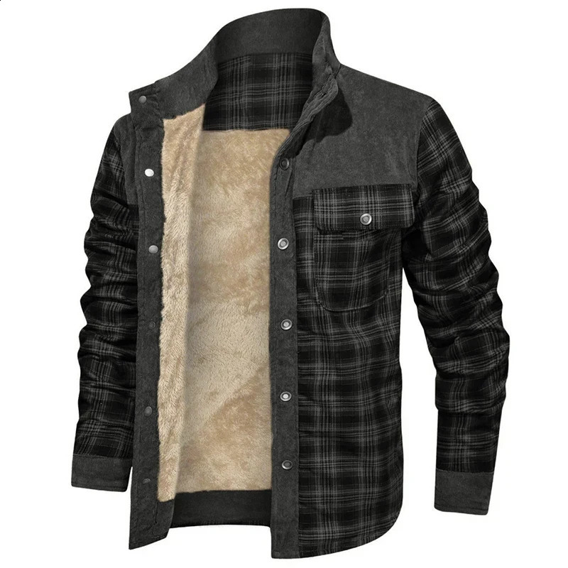 Winter Warm Outdoor Jacket Coat Mens Fashion Zipper Button Lapel Jackets Wool Lining Retro Loose Long Sleeve Men Fall Outerwear 240823 - view 5