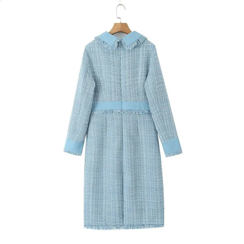 Spring/Autumn Coarse Tweed Dress Small Fragrant Wind Long sleeved Tassel Womens Dress 240824