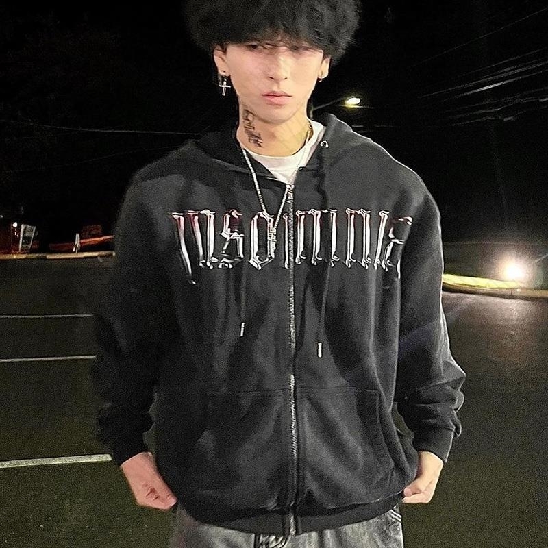 Y2K Hoodies Clothes Graphic American Retro Letter Print Gothic Zipper Jackets Aesthetic Harajuku Punk Streetwear Zip Up Hoodies 240823