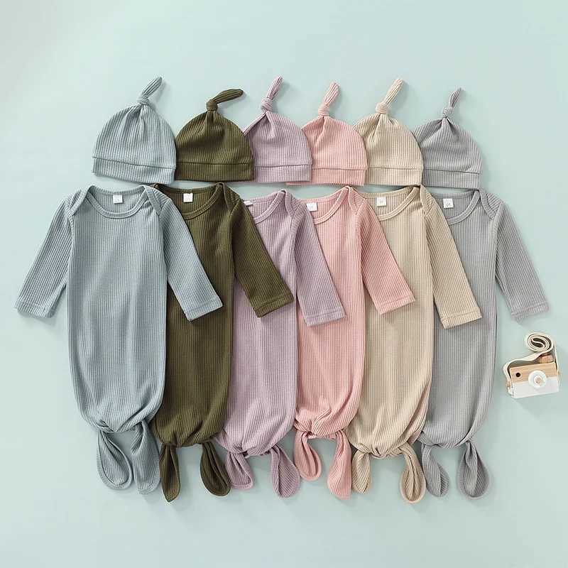 Newborn Boys Girls Baby Sleeping Bag With Hat Solid Cotton Swaddle Wrap Envelope Infant Kids Receiving Blanket Bedding Clothes M240824